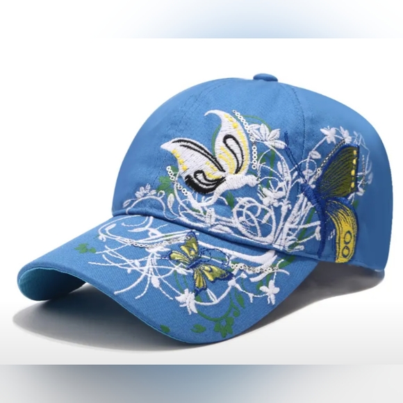 New women's Blue Butterfly Baseball Cap Hat - Picture 1 of 1
